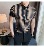 Xituodai High Quality Summer Short Sleeve Striped Shirts For Men Clothing 2022 Simple Luxury Slim Fit Business Casual Formal Wear Blouses