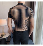 Xituodai High Quality Summer Short Sleeve Striped Shirts For Men Clothing 2022 Simple Luxury Slim Fit Business Casual Formal Wear Blouses