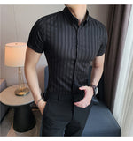 Xituodai High Quality Summer Short Sleeve Striped Shirts For Men Clothing 2022 Simple Luxury Slim Fit Business Casual Formal Wear Blouses