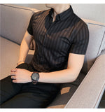 Xituodai High Quality Summer Short Sleeve Striped Shirts For Men Clothing 2022 Simple Luxury Slim Fit Business Casual Formal Wear Blouses