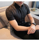 Xituodai High Quality Summer Short Sleeve Striped Shirts For Men Clothing 2022 Simple Luxury Slim Fit Business Casual Formal Wear Blouses