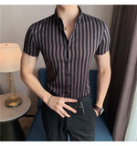 Xituodai High Quality Summer Short Sleeve Striped Shirts For Men Clothing 2022 Simple Luxury Slim Fit Business Casual Formal Wear Blouses