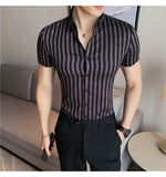 Xituodai High Quality Summer Short Sleeve Striped Shirts For Men Clothing 2022 Simple Luxury Slim Fit Business Casual Formal Wear Blouses