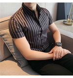 Xituodai High Quality Summer Short Sleeve Striped Shirts For Men Clothing 2022 Simple Luxury Slim Fit Business Casual Formal Wear Blouses