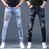 Xituodai Mens stretch denim print pants jeans Korea slimming trendy casual jeans all-match light luxury men jeans .