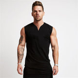 Xituodai Gym Clothing V Neck Cotton Bodybuilding Tank Top Mens Workout Sleeveless Shirt Fitness Sportswear Running Vests Muscle Singlets