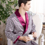 Xituodai Men&#39;s Robe Nightgown Satin Kimono Bathrobe Gown Casual Sleepwear Plus Size Print Gold Home Dressing Gown 3XL 4XL 5XL