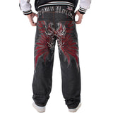 Xituodai Mens Jeans Top Rushed Stripe Loose Hip Hop Jeans Men Printed Hiphop Demin Pants Tide Trousers Embroidered Flower Wings