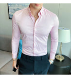 Xituodai Plus Size 5XL-M British Style Solid Long Sleeve Shirt Men Clothing Simple Slim Fit Business Casual Chemise Homme Formal Wear Hot