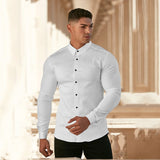 Xituodai Men Fashion Casual long Sleeve Solid Shirt Super Slim Fit Male Social Business Dress Shirt Brand Men Fitness Sports Clothing