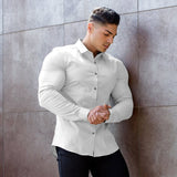 Xituodai Men Fashion Casual long Sleeve Solid Shirt Super Slim Fit Male Social Business Dress Shirt Brand Men Fitness Sports Clothing