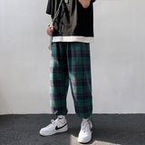 Xituodai Korean Hip Hop Plaid Pants Men&#39;s Autumn Fashion Drawstring Casual Pants Men Streetwear Loose Straight Men Retro Plaid Pants 5XL