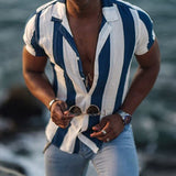 Xituodai New Casual Striped Printed Short Sleeve Shirts For Men Summer Fashion Buttoned Tops Men&#39;s Turn-down Collar Shirt 2021 Streetwear