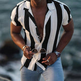 Xituodai New Casual Striped Printed Short Sleeve Shirts For Men Summer Fashion Buttoned Tops Men&#39;s Turn-down Collar Shirt 2021 Streetwear