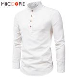 Xituodai Men Solid Color Stand Shirts Top Breathable Linen Long Sleeved Mens Slim Clothes Shirt National Style Male Casual Blouse Camisas