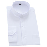 Xituodai Mandarin Bussiness Formal Shirts for Men Chinease Stand Collar Solid Plain White Dress Shirt Regular Fit Long Sleeve Male Tops