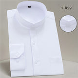 Xituodai Mandarin Bussiness Formal Shirts for Men Chinease Stand Collar Solid Plain White Dress Shirt Regular Fit Long Sleeve Male Tops