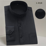 Xituodai Mandarin Bussiness Formal Shirts for Men Chinease Stand Collar Solid Plain White Dress Shirt Regular Fit Long Sleeve Male Tops