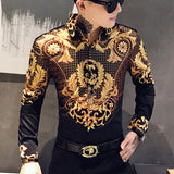 Xituodai Casual Blouse Homme Baroque Banquet Shirt Paisley Black Gold Men Shirt Luxury Korean Mens Long Sleeve Print Shirts Men Slim Fit