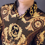 Xituodai Casual Blouse Homme Baroque Banquet Shirt Paisley Black Gold Men Shirt Luxury Korean Mens Long Sleeve Print Shirts Men Slim Fit