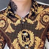 Xituodai Casual Blouse Homme Baroque Banquet Shirt Paisley Black Gold Men Shirt Luxury Korean Mens Long Sleeve Print Shirts Men Slim Fit