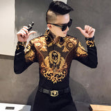 Xituodai Casual Blouse Homme Baroque Banquet Shirt Paisley Black Gold Men Shirt Luxury Korean Mens Long Sleeve Print Shirts Men Slim Fit