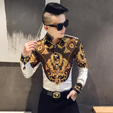 Xituodai Casual Blouse Homme Baroque Banquet Shirt Paisley Black Gold Men Shirt Luxury Korean Mens Long Sleeve Print Shirts Men Slim Fit