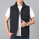 Xituodai Men&#39;s Waistcoat Jackets Vest 2021 Summer New Solid Color Stand Collar Climbing Hiking Work Sleeveless With Pocket