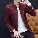 Xituodai Men's Printed Small Suit Male Korean Version of The Self-cultivation Stand-up Collar Chinese Tunic Casual Suit Thin Jacket Youth