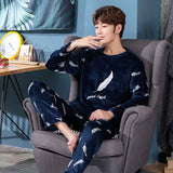 Xituodai New Style Men&#39;s Pajamas Set Autumn Winter Warm Flannel Thicken Male Pajamas Sets Long Sleeve Sleepwear Top +Pant Leisure