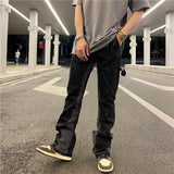 Xituodai Urban Streetwear Flare Pants Black Wide Leg Jeans Hip Hop Splashed Ink Trousers Men Patchwork Slim Fit Denim Pants for Men