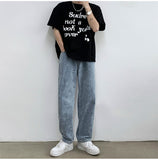 Xituodai Jeans Men Design Print Mid Waist Oversize Baggy Jean Streetwear Zipper Fly Straight Denim Trousers Hip Hop Retro Ulzzang Teens
