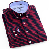 Xituodai Men&#39;s Button Down Casual Durable Oxford Shirt Single Patch Pocket Spring Autumn Long Sleeve Standard-fit Striped Plaid Shirts