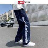 Xituodai Men Skeleton Baggy Casual Pants 2021 Mens Japanese Streetwear Wide Leg Denim Trousers Male Y2k Blue Vintage Denim Pants