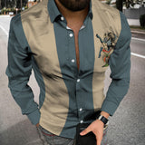 Xituodai 2022 Autumn Fashion Striped Print Patchwork Shirts Men Casual Turn-down Collar Buttoned Long Sleeve Cardigan Tops Men Streetwear