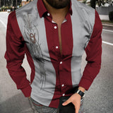 Xituodai 2022 Autumn Fashion Striped Print Patchwork Shirts Men Casual Turn-down Collar Buttoned Long Sleeve Cardigan Tops Men Streetwear