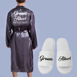 Xituodai Groom Robe Emulation Silk Soft Home Bathrobe Nightgown For Men Kimono Customized Name and Date Personalized for Wedding Party