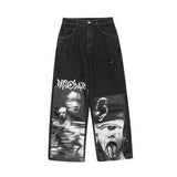 Xituodai 2022 Streetwear Abstract Funny Jeans Patchwork Printed Hip Hop Wide Leg Pants Men Hip Hop Jeans Men High Street Pants