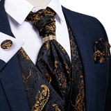 Xituodai Men Suit Vest silver Paisley Floral Silk Wedding Waistcoat Men Ascot Tie Pocket Square Necktie Ring Sleeveless Jacket DiBanGu