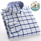 Xituodai Mens Striped Shirts 100% Cotton Oxford Long Sleeve Plaid Solid Color Casual Shirts for Business Men Daily Use Camisas Hombre