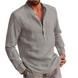 Xituodai 100% Cotton Line Hot Sale Men&#39;s Long-Sleeved Shirts Summer Solid Color  Stand-Up Collar Casual Beach Style Plus Size