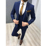 Xituodai 2022 Three Piece Royal Blue Men Suits Peaked Lapel Custom Made Wedding Tuxedos Slim Fit Male Suits (Jacket + Pants + Vest+Tie)