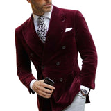Xituodai Burgundy Double Breasted Velvet Mens Blazer Elegant Single Coat Smoking Male Suit Dinner Jacket with Big Peaked Lapel Costume