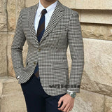 Xituodai Houndstooth Plaid Casual Blazer for Men One Piece Suit Jacket with 2 Side Slit Slim Fit Male Coat Fashion Clothes New Arrival