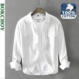 Xituodai 2022 Autumn Winter New Men New Men&#39;s White Long Sleeve Shirt Pure Cotton Retro Style Button Up Pocket White Workwear GA-Z102