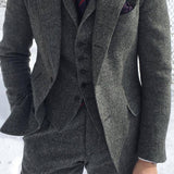 Xituodai Gray Wool Tweed Winter Men Suit&#39;s For Wedding Formal Groom Tuxedo Herringbone Male Fashion 3 Piece (Jacket +Vest +Pants+Tie)