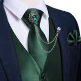 Xituodai New Teal Green Paisley 100% Silk Formal Dress Vest Men Waistcoat Vest Wedding Party Vest Tie Brooch Pocket Square Set DiBanGu