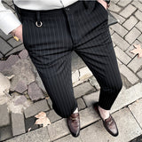 Xituodai Men&#39;s Suit Pants Dress Pants New Stretch Slim Straight Black Striped Formal Pants Boutique Fashion Men&#39;s Clothing Ankle Trouser