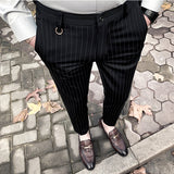 Xituodai Men&#39;s Suit Pants Dress Pants New Stretch Slim Straight Black Striped Formal Pants Boutique Fashion Men&#39;s Clothing Ankle Trouser