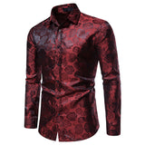 Xituodai Black Rose Print Mens Shirts Luxury Long Sleeve Floral Paisley Silk Business Party Wedding Shirt Men Clothing Chemise Homme